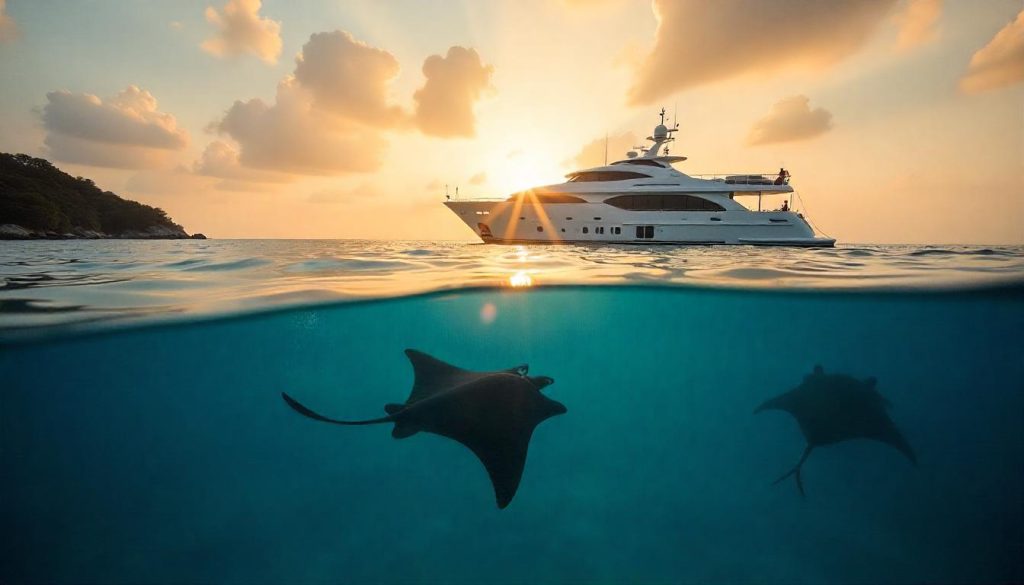Group diving during premier yacht diving locations in Palau.